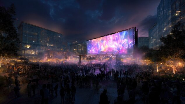 Vibrant Outdoor Cinema Experience Under a Starry Night Sky.