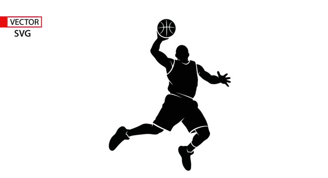 Silhouette of a basketball player dunking a ball, dynamic action shot