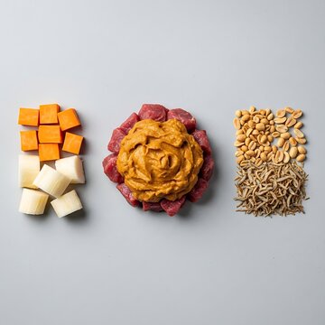 Raw Beef with Peanut Sauce Pumpkin and Dried Grains