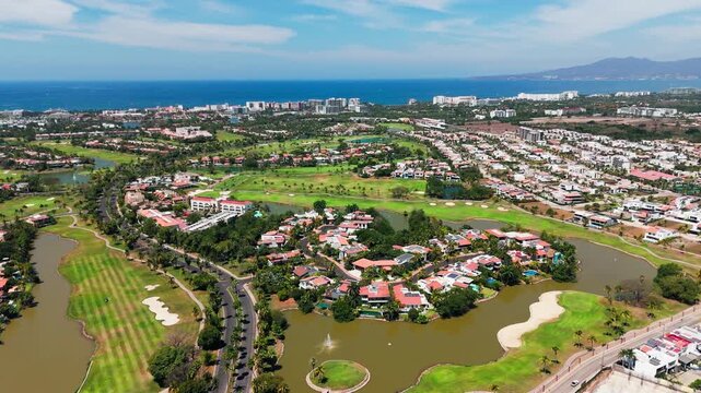 Aerial view of nuevo vallarta luxury real estate and golf course in mexico