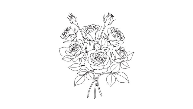Vintage black and white floral vector illustration featuring a hand-drawn rose pattern and nature leaf branch silhouette for elegant wedding decor