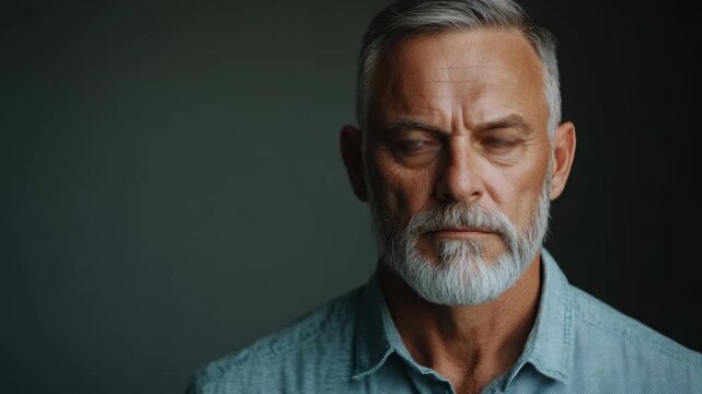 Man with mustache and beard, looking contemplative in grayscale portrait.