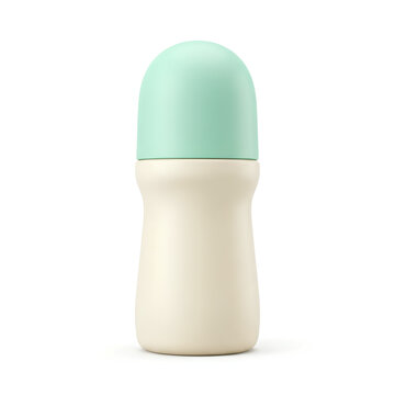 Deodorant rollon bottle with a light green cap and white body.