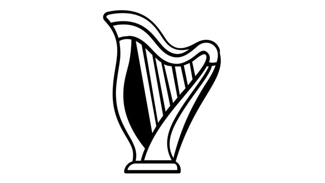 Minimalist harp musical instrument vector icon illustration, black and white line art design for classical music, orchestra, and audio concepts, scalable AI-generated graphic for web and print
