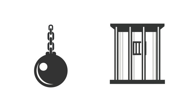 Prison cell bars and ball and chain icons representing the criminal justice system