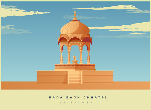 Bada Bagh Chhatri -  A garden complex in Jaisalmer - Stock Illustration