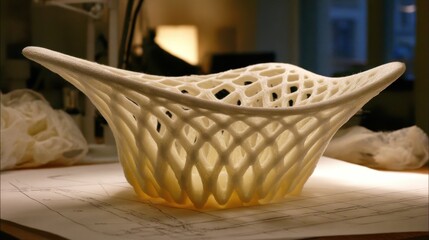 Fototapeta premium Intricate Biocompatible Mesh Implant Latticework, a 3D Printed Biomedical Device for Advanced Medical Applications