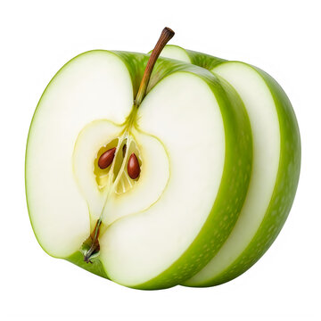 Freshly Sliced Green Apple Half isolated on transparent background