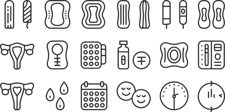 Various symbols representing medical, contraceptive, and calendar-related icons