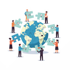Naklejka premium People around the globe working together to complete puzzle pieces