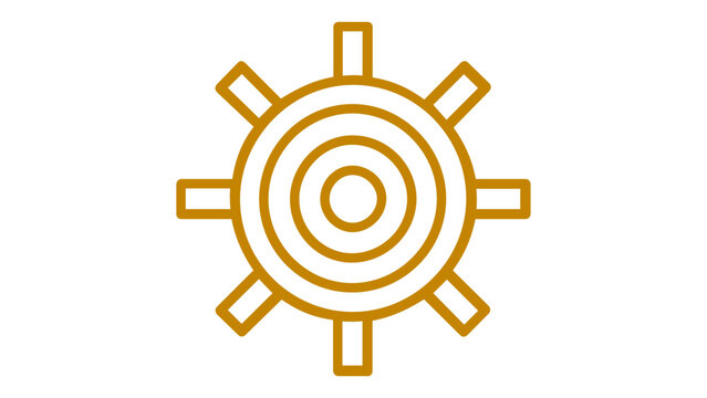 Gold ship's wheel vector icon illustration. Minimalist nautical helm symbol for maritime navigation, sailing, and boat steering. Scalable flat design element for web and graphic design.