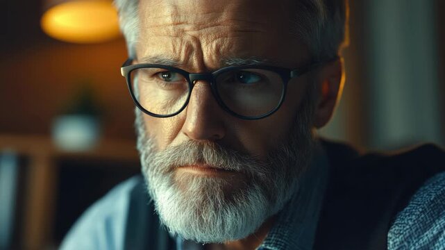 Middle-aged man in glasses with a thoughtful gaze, wearing business attire; set in an office environment.