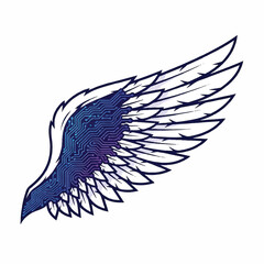 Fototapeta premium Vibrant blue and white wing illustration shows feathers in motion.