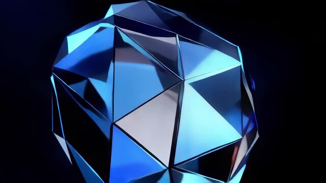 AI generated 4k vertical faceted crystal polyhedron rotating under transformative teal rimlight
