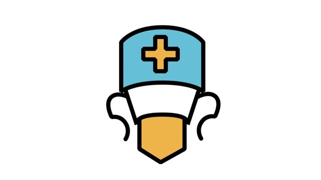 Animated surgeon or doctor wearing medical mask and cap icon for surgery and professional healthcare.