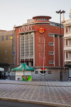 Condes art nouveau  elegant historic building facade at Praca dos Restauradores town square,  Lisbon, , Portugal