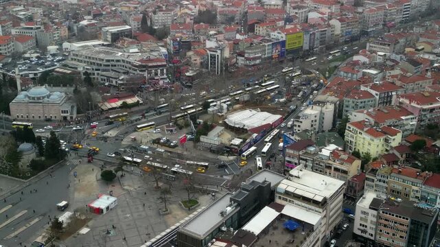 Istanbul Besiktas Square close-up to zoom-out shot