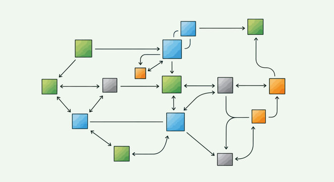 Colorful flowchart with connected blocks.