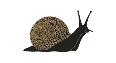Ornamental snail illustration with geometric tribal pattern on shell © Tukang