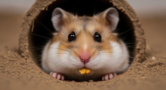 Adorable Hamster Portrait Pet Rodent Cuteness in Burrow Fluffy and Charming Delight Animal Portraiture Small Creature Wonder Playful and Curious Moment Fluffy Friend