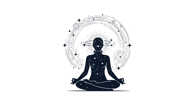 Yoga meditation silhouette glowing aura spiritual mindfulness