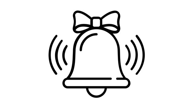 Ringing school bell vector icon with a decorative bow, minimalist line art illustration for education, notification alerts, and holiday celebrations, scalable flat design on white background.