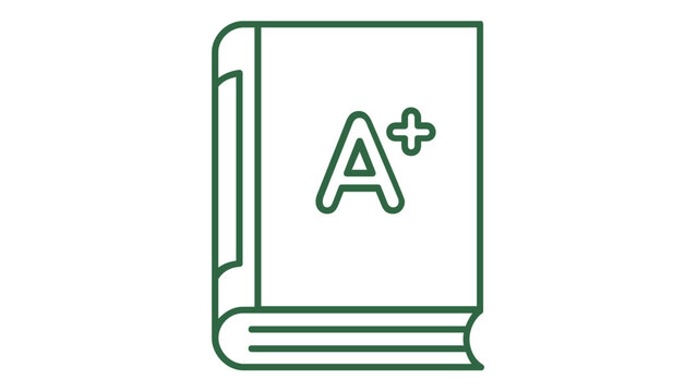 Open Textbook Displaying Bold A-Plus Score: Vivid Green Outlined Emblem Celebrating Student Excellence, Scholastic Achievement, and Classroom Success &mdash; Scalable Flat Glyph for Educational Platforms