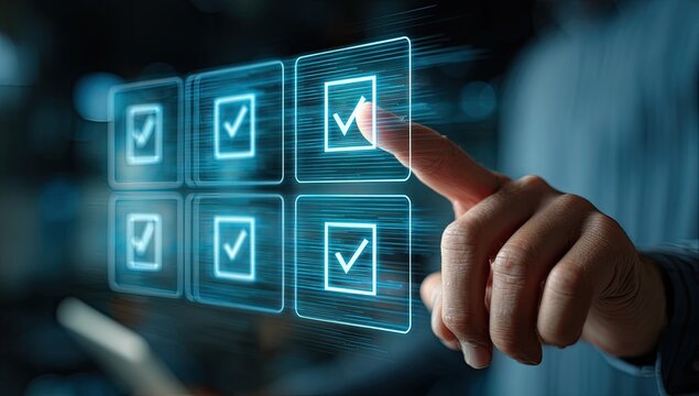 Hand Selecting Options from a Digital Checklist Interface.