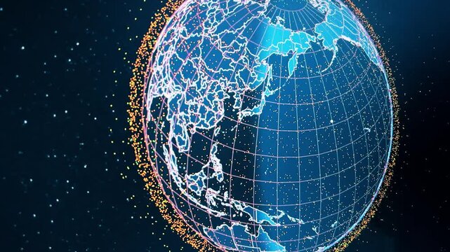 Computer System Screen Showing Internet Provider Satellite Constellation Around Earth