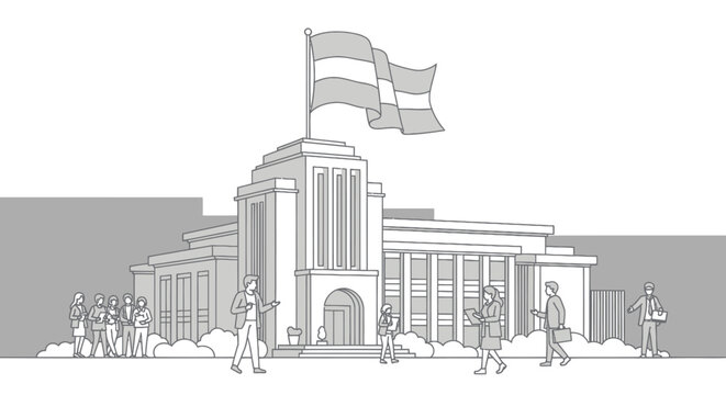 Government Building with Flag on Top.