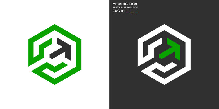 Moving logo. Delivery, box, goods, slide, fast. Vector icon symbol design template EPS 10.