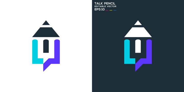 Talk pencil logo. Message, chat, creative, educational. Vector icon symbol design template EPS 10.