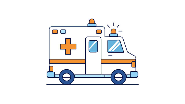 Professional ambulance vector icon illustration featuring a minimalist flat design of a medical emergency vehicle with siren lights and a cross symbol. Scalable AI-generated healthcare graphic.