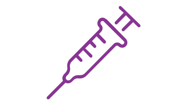 Purple Syringe Vector Icon Illustration for Medical Healthcare and Vaccination Concepts, Minimalist Flat Line Art Design for Hospital First Aid Kit and Clinical Treatment Graphics