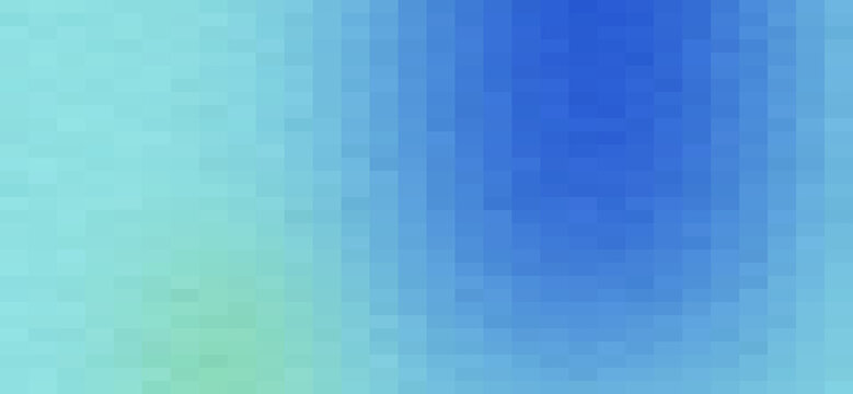 Gradient blue background with pixelated blocks of color