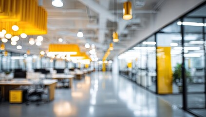 Fototapeta premium Modern Office Interior with Yellow Accents and Natural Light.