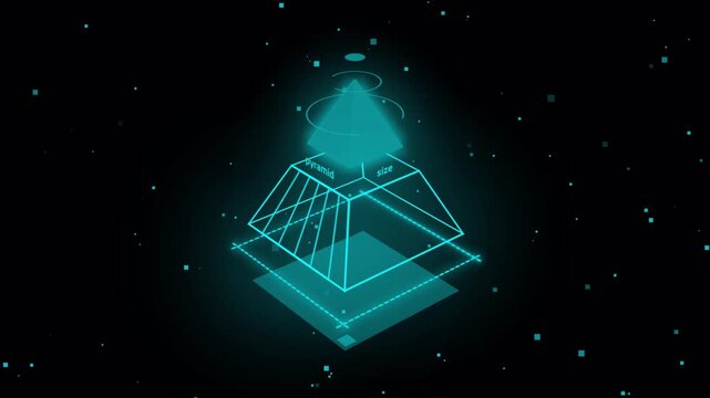 Futuristic Pyramid Hologram with Digital Wireframe and Cyber Data Network Background Technology Concept