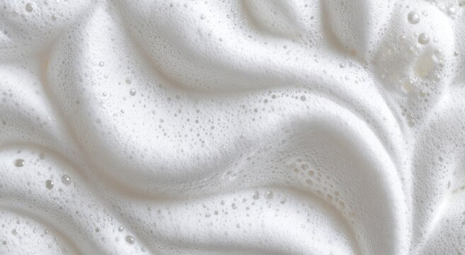 Close-up Macro Shot of White Creamy Foam Bubbles Texture.