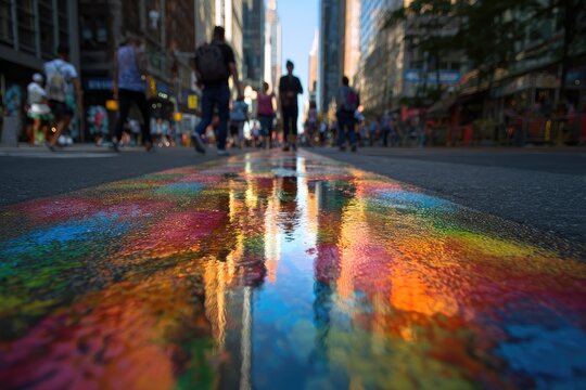 Vibrant Street Art Reflects City Life and Pedestrian Movement.