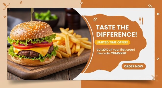 Delicious Gourmet Burger and Crispy Fries Combo with Special Offer.
