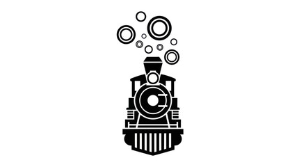 Black and white vintage steam locomotive engine icon front view © Gozel