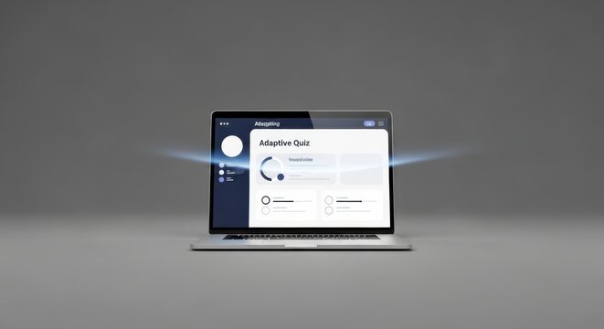 Contemporary Notebook Displaying Adaptive Quiz Technological Proficiency and Digital Learning Highlighting Interactive Education Interface on Sleek Portable Computer Device