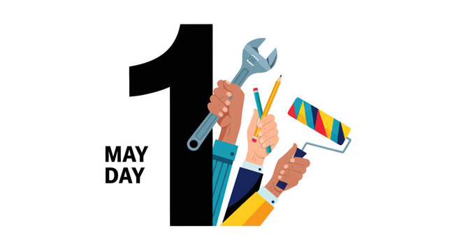 Workers hands holding labor tools.