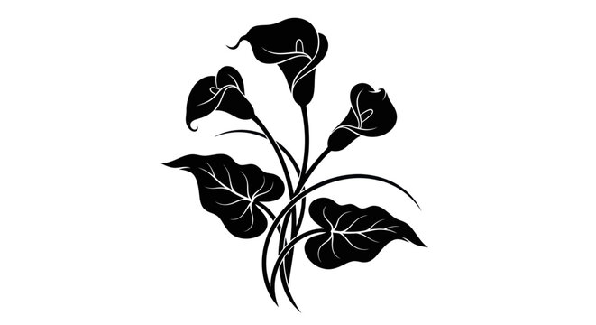 Black silhouette of leafy plant stems.
