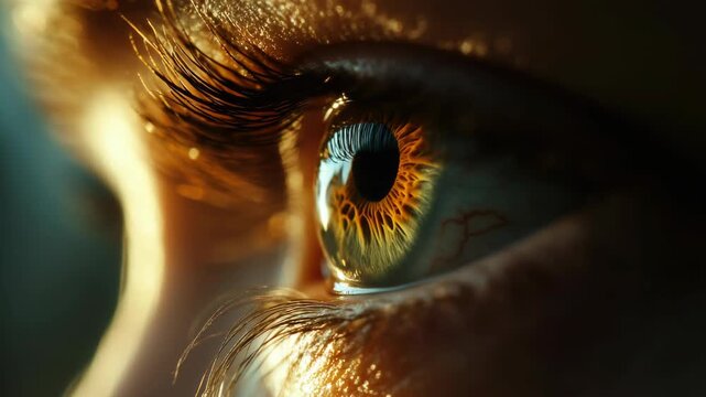 Close-up of human eye with reflection of light in pupil