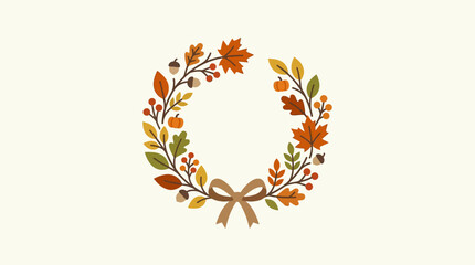 Obraz premium Autumn Wreath with Leaves and Berries
