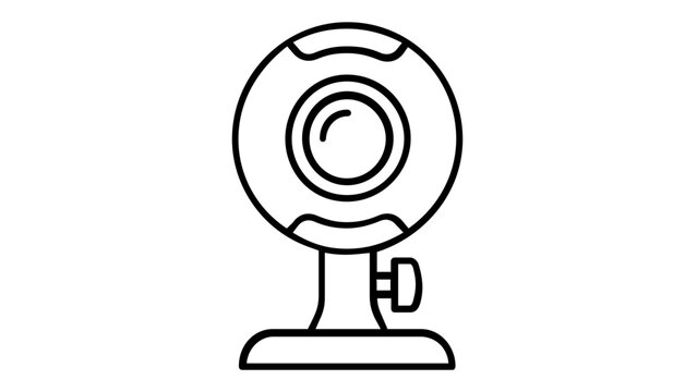 Minimalist webcam line icon vector illustration for video conferencing, online meetings, and live streaming. Scalable flat design computer camera symbol for technology and digital communication.