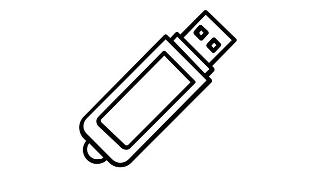 USB Flash Drive Vector Icon Illustration, Minimalist Black Line Art Design for Data Storage, Memory Stick, Portable Thumb Drive, Technology Gadget Graphic, Scalable Flat Outline Symbol for Media.