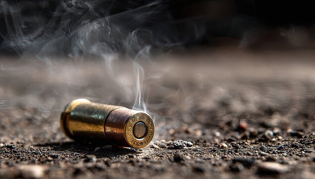 Spent Bullet Casing Smoking on the Ground After Firing.