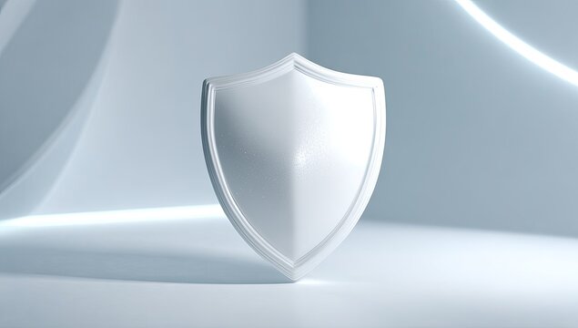 Abstract 3D Render of a White Shield Symbolizing Security and Protection.